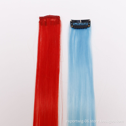 Long Straight colorful 1 Clip In Highlight Rainbow Hair Extensions Streak Pink Synthetic Clip in hair extension